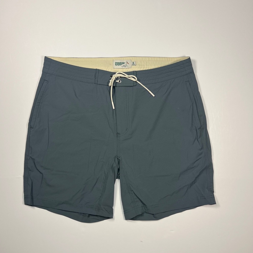 Wellen Board Shorts Mens 34 Slate Blue Ripstop Lace-Up Swim Trunks W-640006